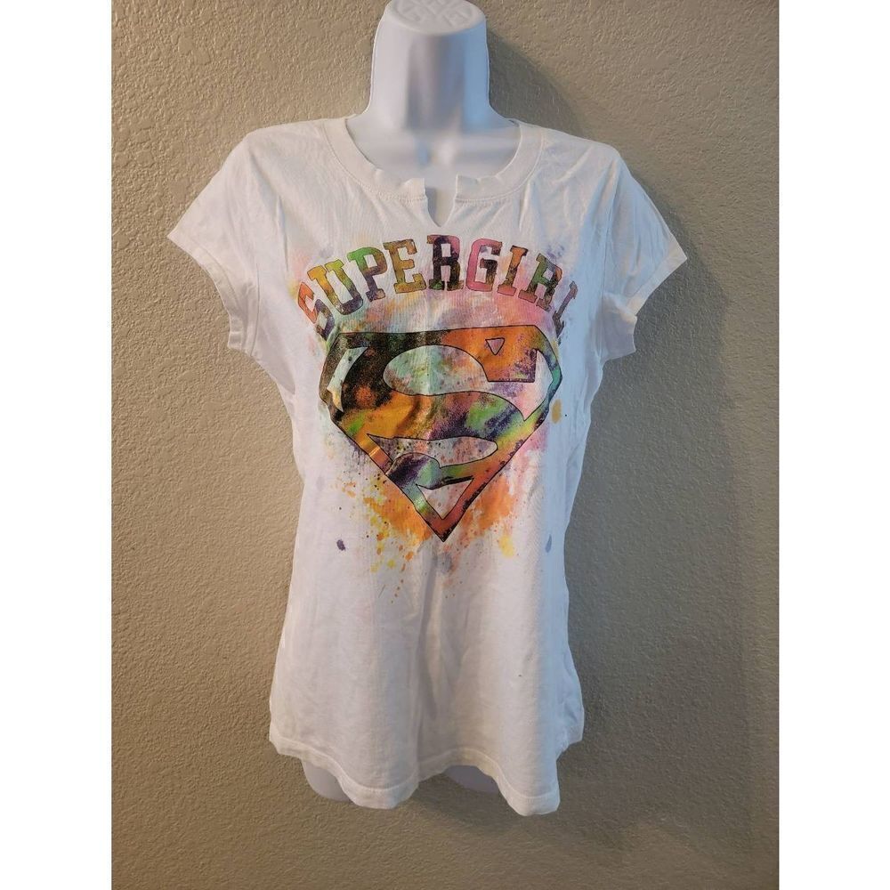 DC Super Girl Girl's White Pastel Logo  Super Hero Graphic Tee Size XXL Junior